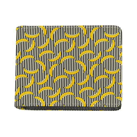 Black Striped Banana Pattern Print Bifold Wallet