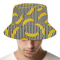 Black Striped Banana Pattern Print Bucket Hat