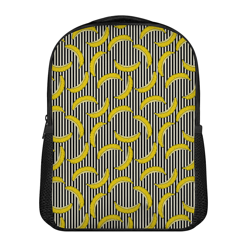 Black Striped Banana Pattern Print Casual Backpack