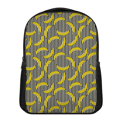 Black Striped Banana Pattern Print Casual Backpack