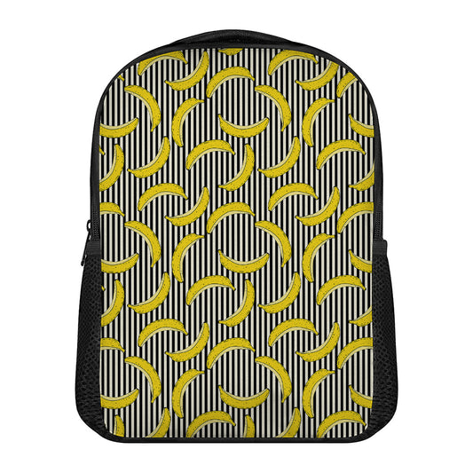 Black Striped Banana Pattern Print Casual Backpack