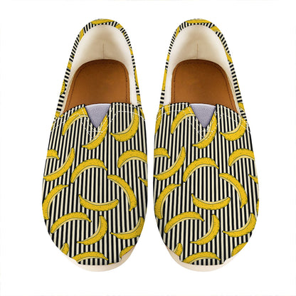 Black Striped Banana Pattern Print Casual Shoes