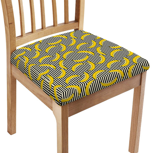 Black Striped Banana Pattern Print Chair Cushion Cover