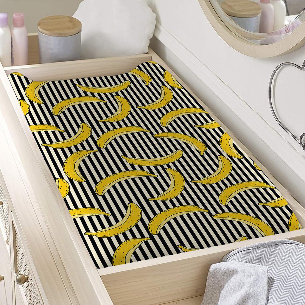 Black Striped Banana Pattern Print Changing Pad Cover