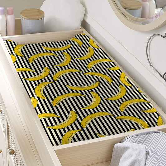 Black Striped Banana Pattern Print Changing Pad Cover
