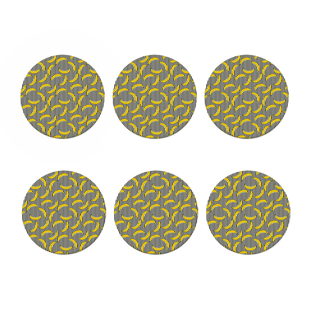 Black Striped Banana Pattern Print Coaster Set