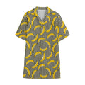 Black Striped Banana Pattern Print Cotton Hawaiian Shirt