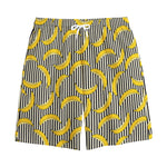 Black Striped Banana Pattern Print Cotton Shorts