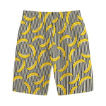 Black Striped Banana Pattern Print Cotton Shorts