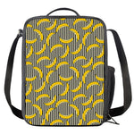 Black Striped Banana Pattern Print Crossbody Lunch Bag