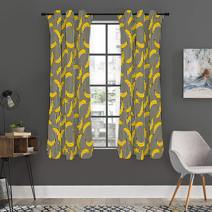 Black Striped Banana Pattern Print Curtain