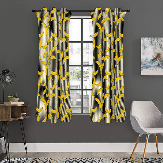 Black Striped Banana Pattern Print Curtain