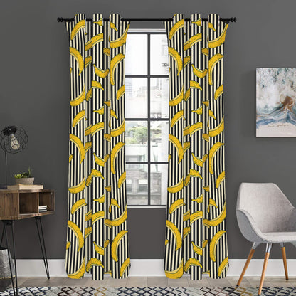 Black Striped Banana Pattern Print Curtain