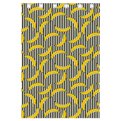 Black Striped Banana Pattern Print Curtain