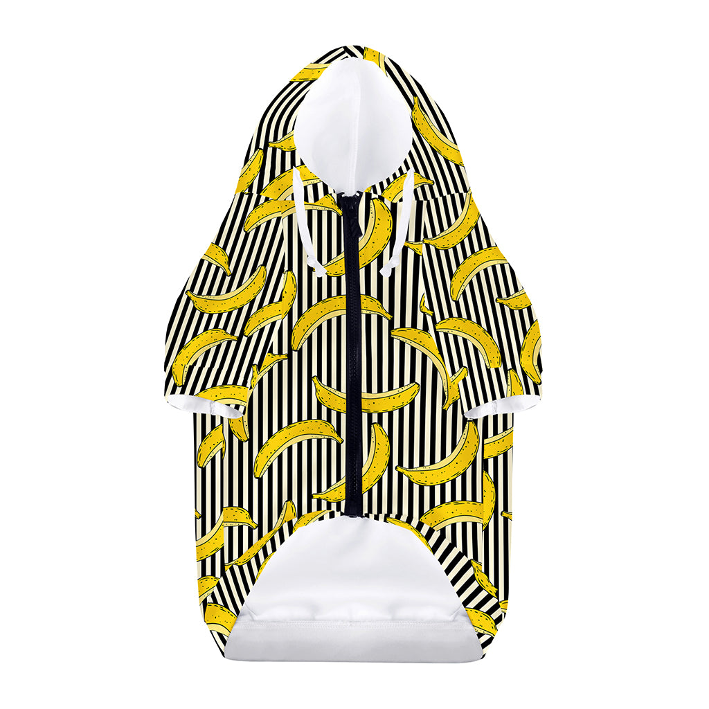 Black Striped Banana Pattern Print Dog Zip Up Hoodie