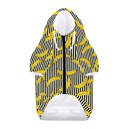 Black Striped Banana Pattern Print Dog Zip Up Hoodie