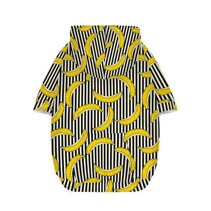 Black Striped Banana Pattern Print Dog Zip Up Hoodie