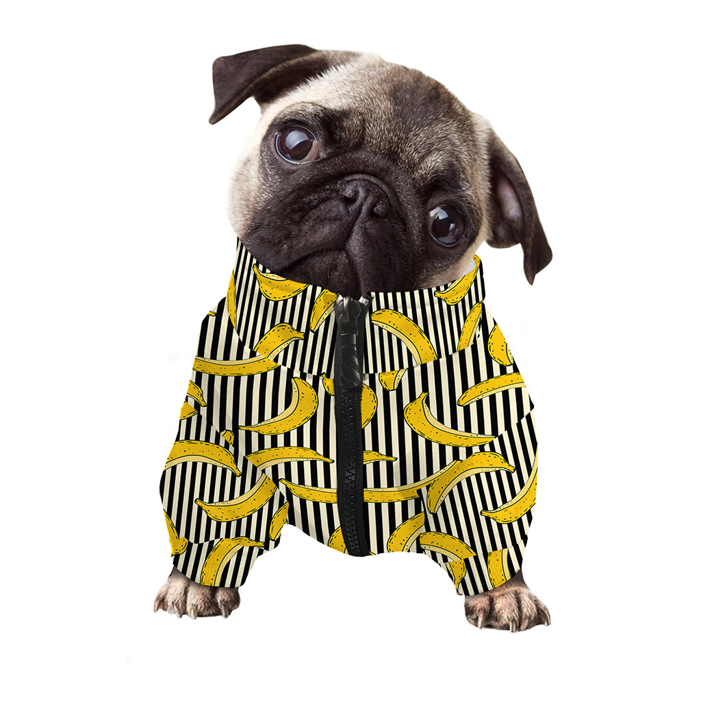 Black Striped Banana Pattern Print Dog Zip Up Jacket