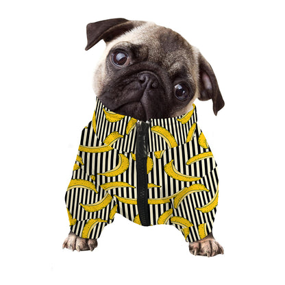 Black Striped Banana Pattern Print Dog Zip Up Jacket
