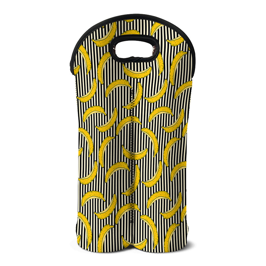 Black Striped Banana Pattern Print Double Neoprene Wine Tote