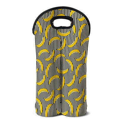 Black Striped Banana Pattern Print Double Neoprene Wine Tote
