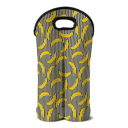 Black Striped Banana Pattern Print Double Neoprene Wine Tote