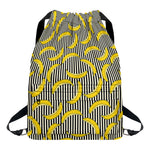 Black Striped Banana Pattern Print Drawstring Backpack