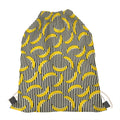 Black Striped Banana Pattern Print Drawstring Bag