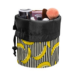 Black Striped Banana Pattern Print Drawstring Makeup Bag