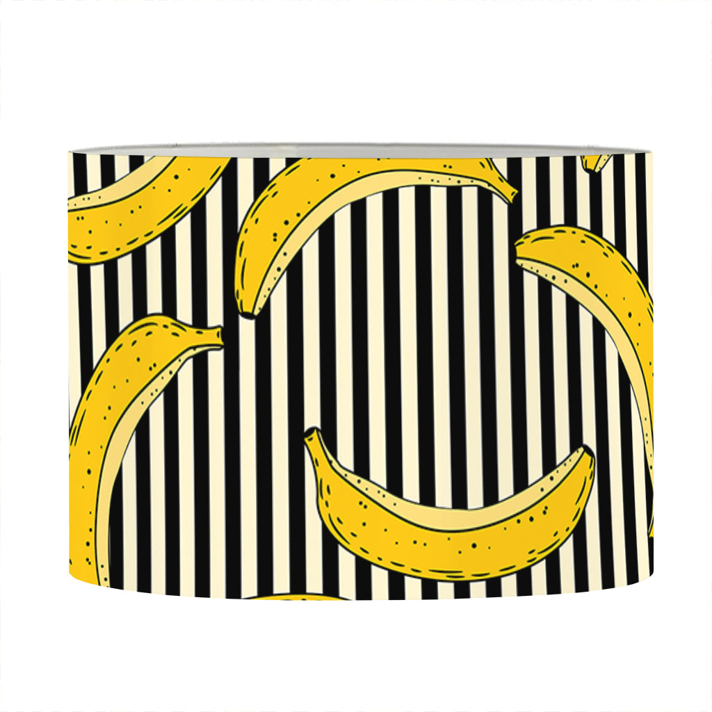 Black Striped Banana Pattern Print Drum Lamp Shade