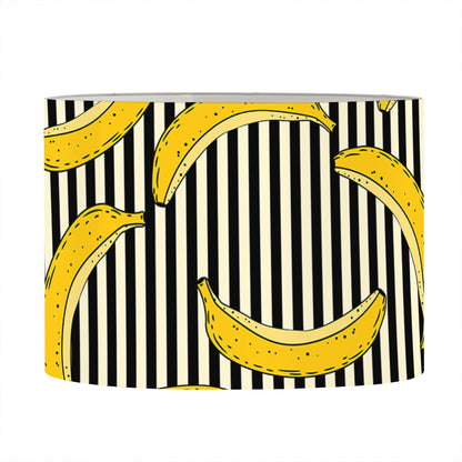 Black Striped Banana Pattern Print Drum Lamp Shade