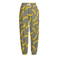 Black Striped Banana Pattern Print Fleece Lined Knit Pants