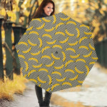 Black Striped Banana Pattern Print Foldable Umbrella