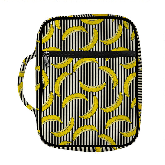 Black Striped Banana Pattern Print Front Pocket Bible Bag