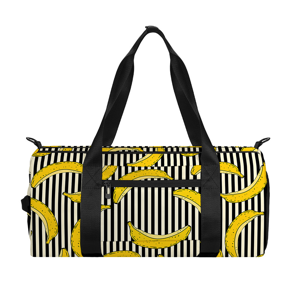 Black Striped Banana Pattern Print Gym Bag