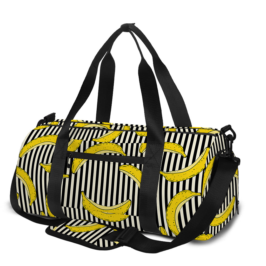 Black Striped Banana Pattern Print Gym Bag