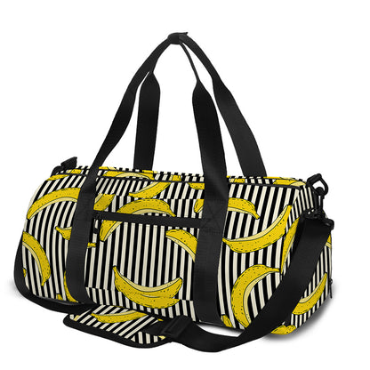 Black Striped Banana Pattern Print Gym Bag
