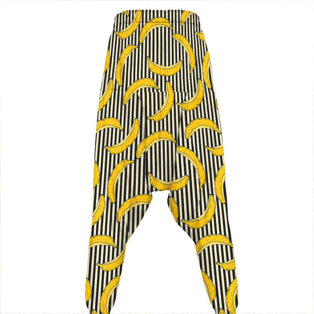 Black Striped Banana Pattern Print Hammer Pants