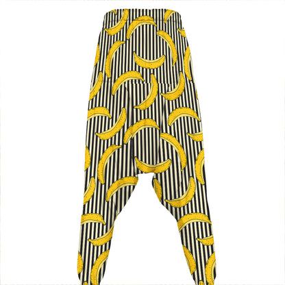 Black Striped Banana Pattern Print Hammer Pants