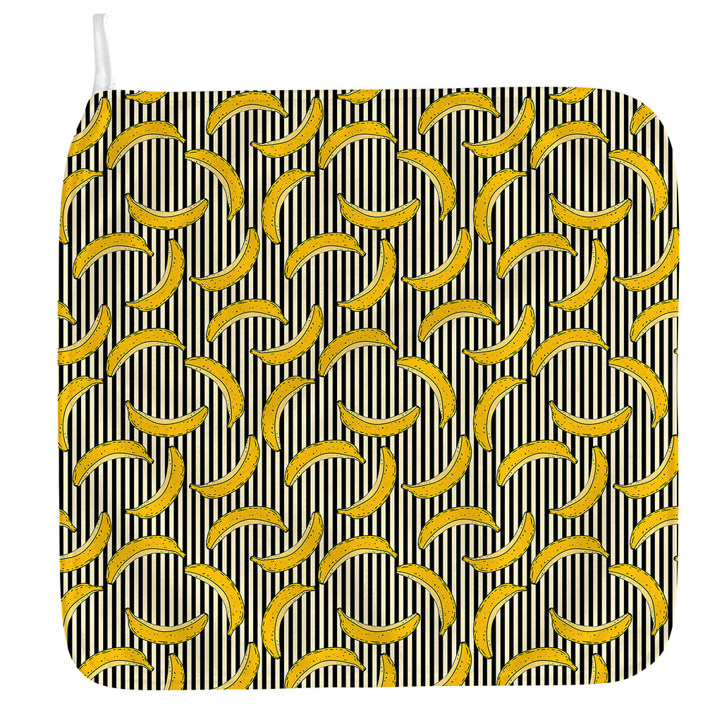 Black Striped Banana Pattern Print Hand Towel