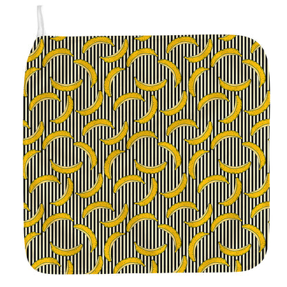 Black Striped Banana Pattern Print Hand Towel