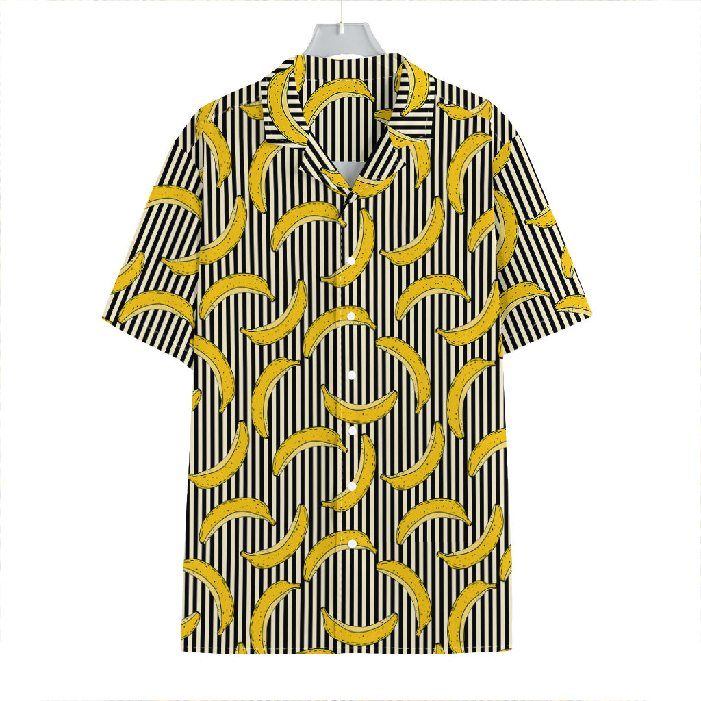 Black Striped Banana Pattern Print Hawaiian Shirt