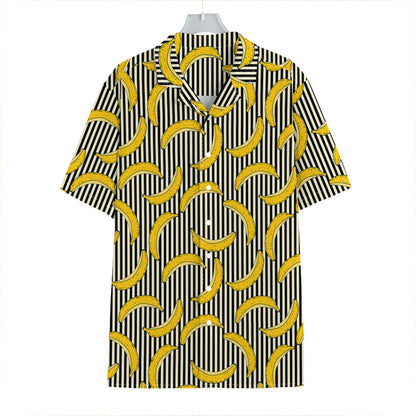 Black Striped Banana Pattern Print Hawaiian Shirt