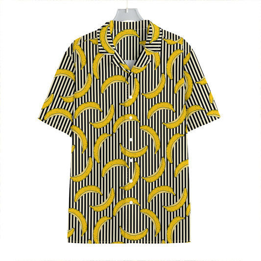 Black Striped Banana Pattern Print Hawaiian Shirt