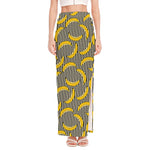 Black Striped Banana Pattern Print High Slit Maxi Skirt
