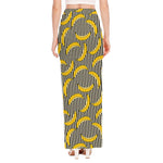 Black Striped Banana Pattern Print High Slit Maxi Skirt