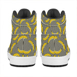 Black Striped Banana Pattern Print High Top Leather Sneakers
