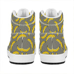 Black Striped Banana Pattern Print High Top Leather Sneakers