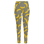 Black Striped Banana Pattern Print High-Waisted Pocket Leggings