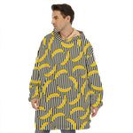 Black Striped Banana Pattern Print Hoodie Blanket